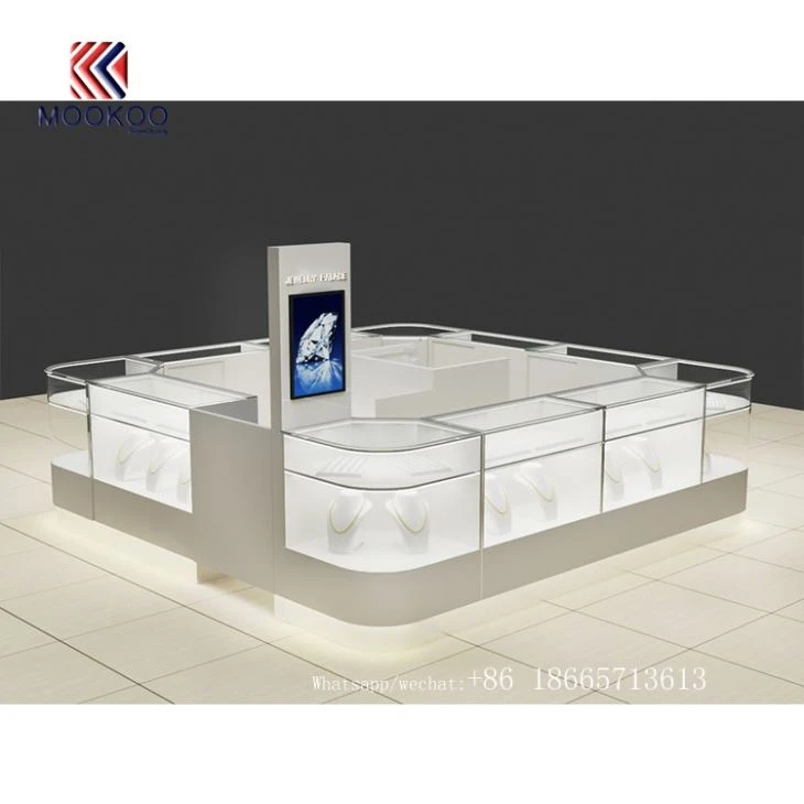 Customized White Jewelry Display Showcase Jewelry Kiosk