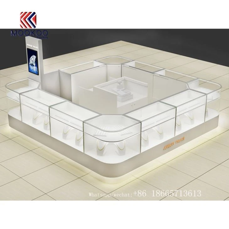 Customized White Jewelry Display Showcase Jewelry Kiosk
